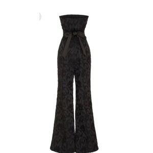 Alexis Black Strapless Jacquard Wide-Leg Jumpsuit with Sash